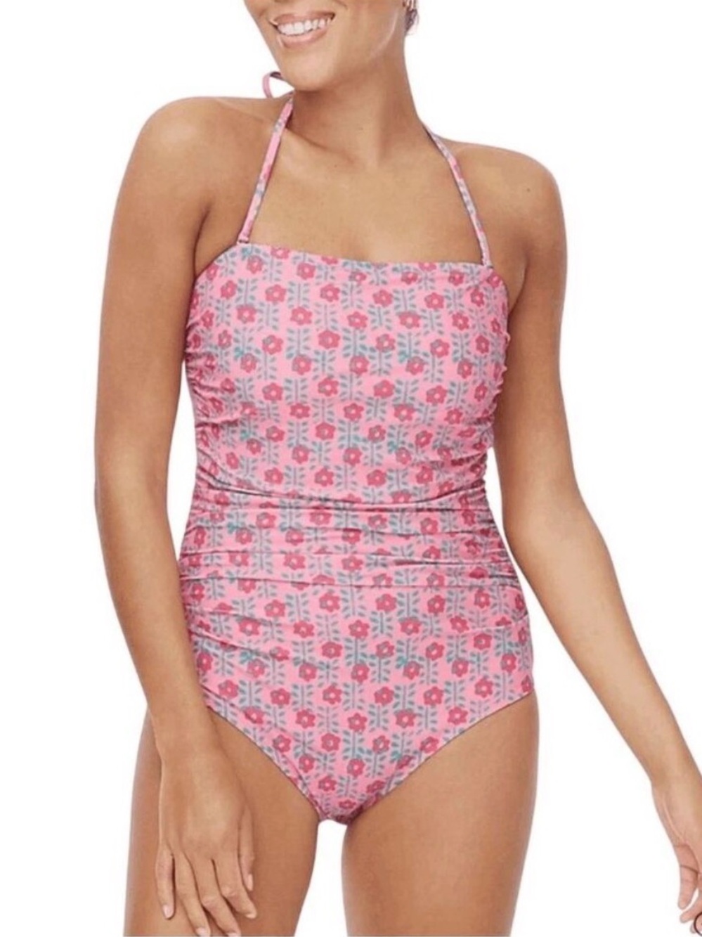 NWT J. Crew Pink Floral One-Piece Swimsuit with Coral Lining